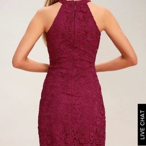 Lulus’s Magenta High Neck Lace Bodycon Dress